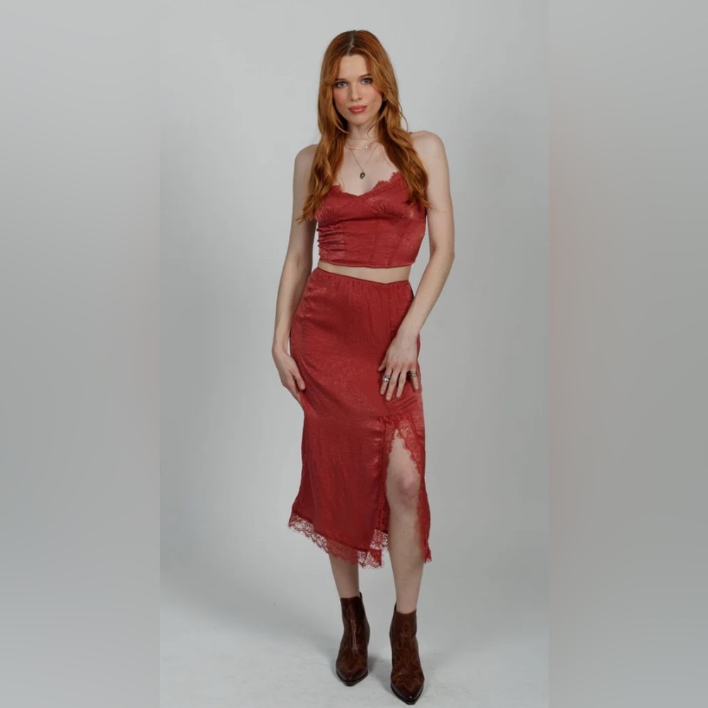 NWT Lace-Trim Midi Dusty Rose Slip Skirt